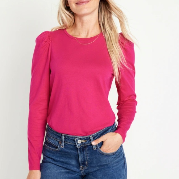 NWT OLD NAVY EveryWear Puff-Sleeve Top Color: Berry Fine - Picture 2 of 5